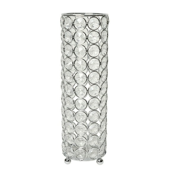 Elegant Designs 10.25" Elipse Crystal Cylindrical Decorative Flower Vase, Candle Holder, Wedding Centerpiece, Chrome