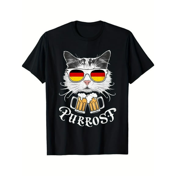Cat Tee Black S-5XL Lightweight ,Oktoberfest Beer Graphic Cotton Short Sleeve T-Shirt Top Party Casual