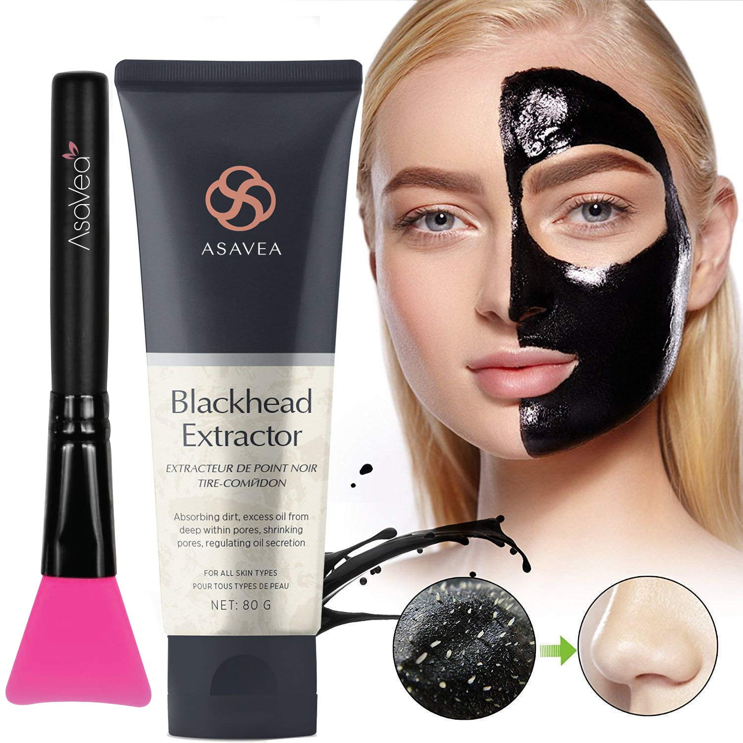 AsaVea Black Peel Off Mask with Brush,Blackhead Remover Charcoal