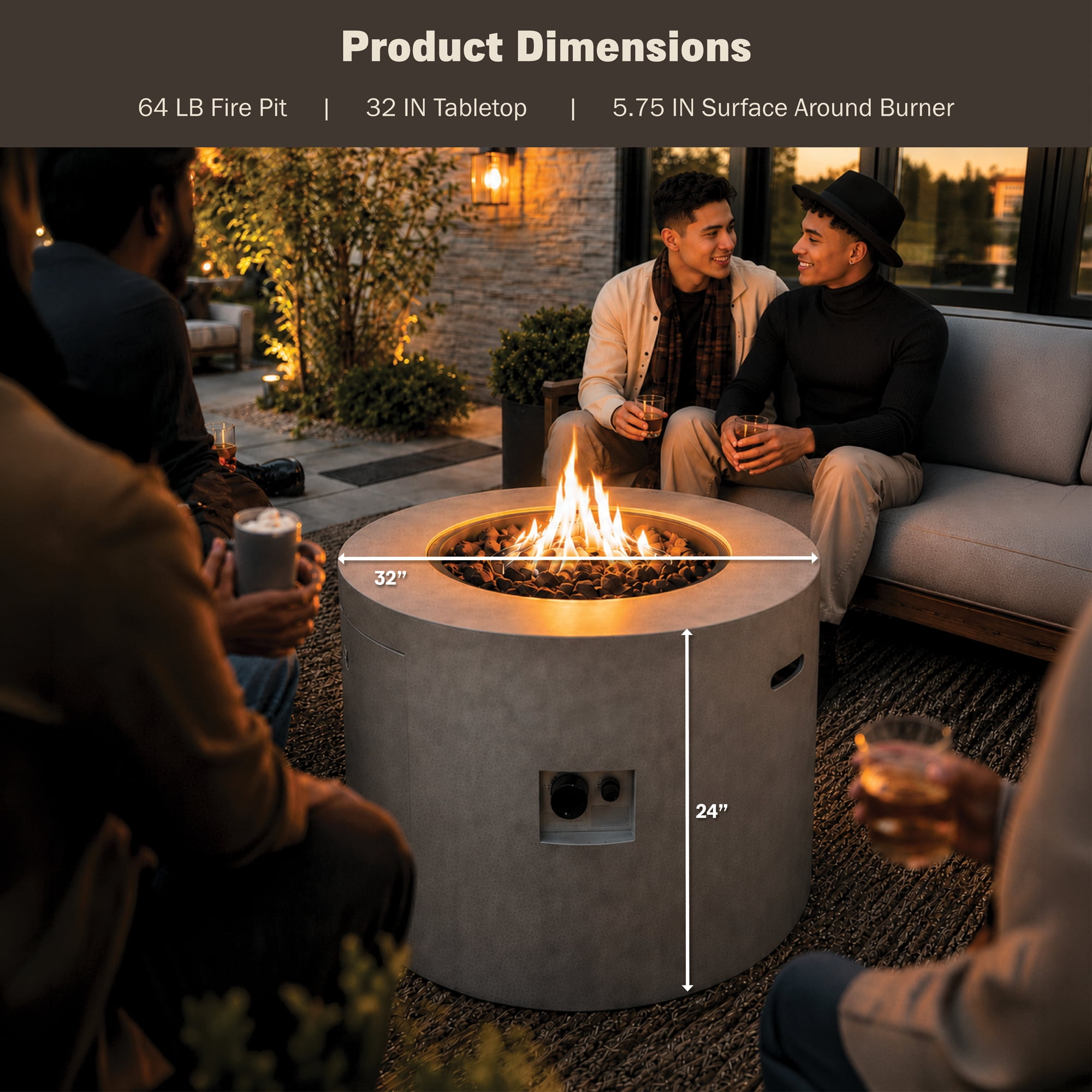 Kinger Home Loren 32-Inch Round Propane Fire Pit Table, Alloy Steel Outdoor Fire Pit with 50,000 BTUs, CSA Certified, Includes Lava Rocks and Weatherproof Cover