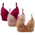 thumbnail image 3 of Lovzfmll Bras for Women No Underwire, Womens Seamless Bra No Underwire Comfort Push Up Bralette 3PC Printing Gathered Together Large Size Daily Underwear No Rims Bras 3PC (Pink & Red & Brown) XL, 3 of 4