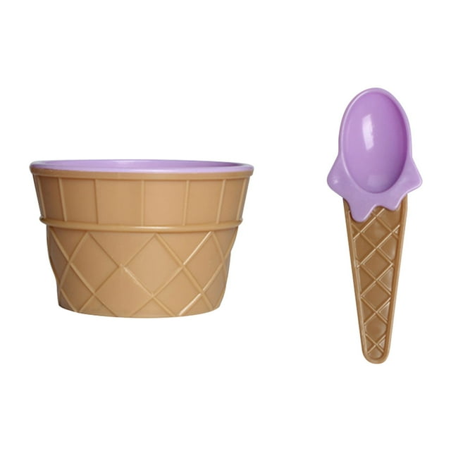Inteprter Taza de helado para niños, postre para niños, regalos de helado, tazón de postre encantador, tazón de mezcla de PP con cuchara, juego de Mostrada Violeta Inteprter HA001694-04