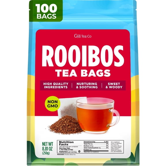 Gya Tea Co Rooibos Tea Bags (100 Bags) - Caffeine Free Redbush Herbal Tea for Everyday Comfort & Relaxation - After-Meal Comfort, Low In Tannins - Pure Ingredients, Non-GMO