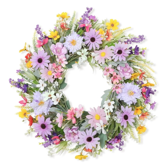 Spring Floral Wreath 17 71 Inch Colorful Daisy Lavender Wreath Artificial Flower Wreath For Front Door Wall And Spring Home Decor