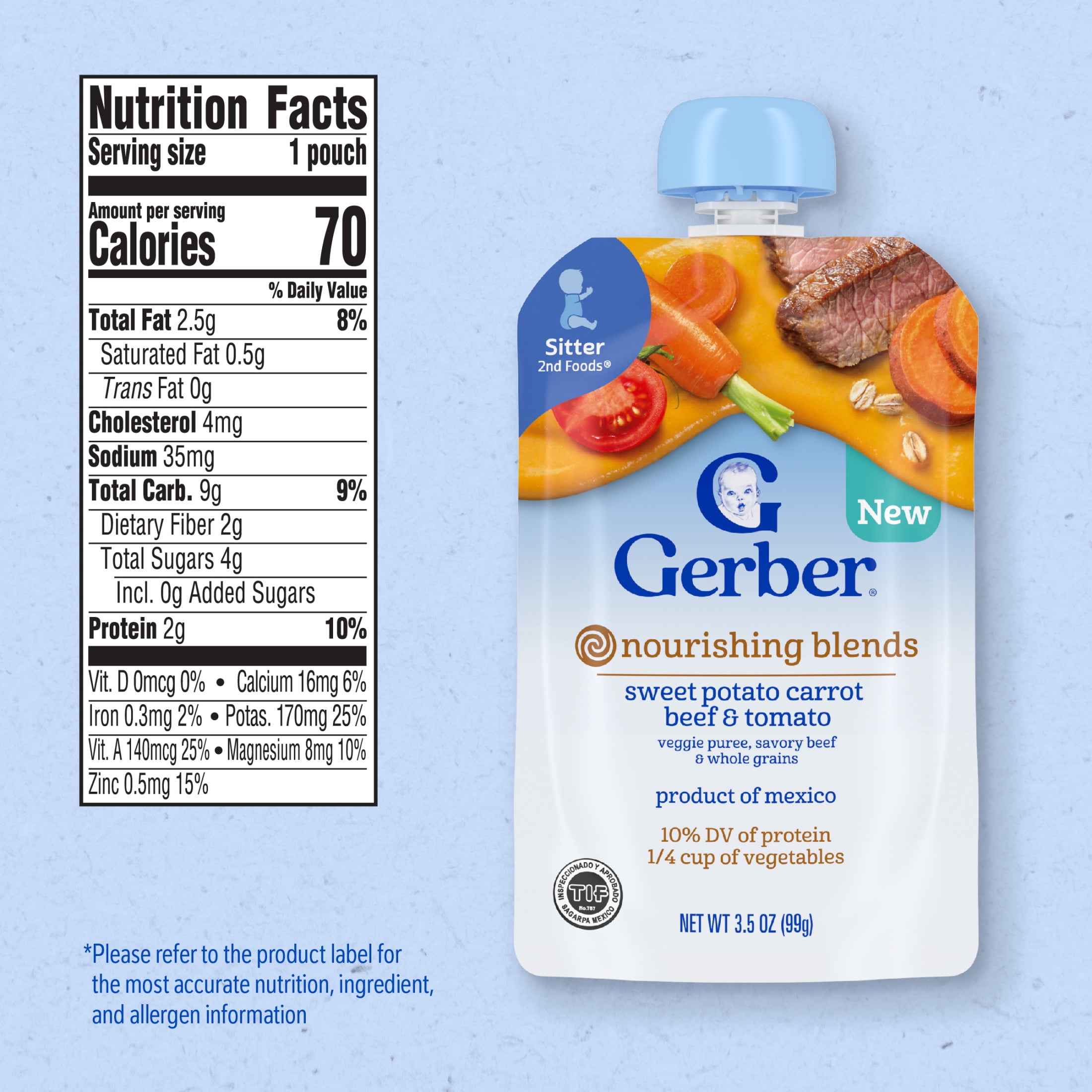 (12 pack) Gerber Stage 2 Baby Food, Sweet Potato Carrot Beef & Tomato, Baby Food Pouches, Puree 3.5 oz