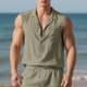 thumbnail image 1 of Camiseta sin mangas con cuello vuelto para hombre, de lino, de color liso, informal, sin mangas, con botones y bolsillos, de poliéster, para verano, 1 of 9