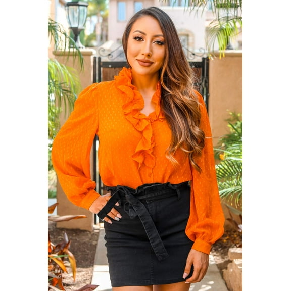 Ready 2 Ruffle Polka Dot Ruffle Detail Sheer Blouse