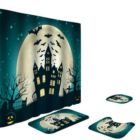 Bathroom Shower Curtain 4-Piece Set The Nightmare Before Christmas Microfiber Polyester Tape 12 Hooks, 71 Inches
