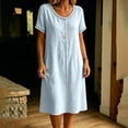 thumbnail image 6 of Horkkom T Shirt Dress Women Solid Color Short Sleeve Crew Neck Midi Dresses Summer Loose Casual Dresses, S-3XL, 6 of 8