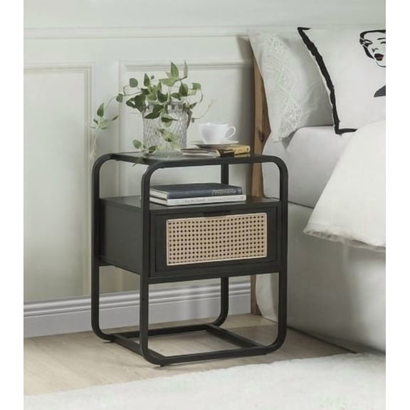 Colson Black Finish Accent Table with Tempered Glass Top & Metal Frame