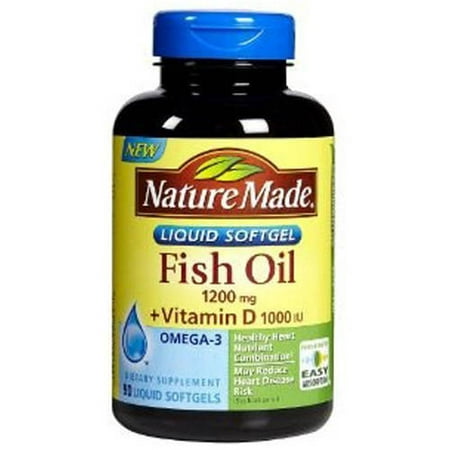 Nature Made 1200 mg d'huile de poisson, 360mgOmega 3, Vitamine D 1000 UI, 90 CT (Paquet de 3)