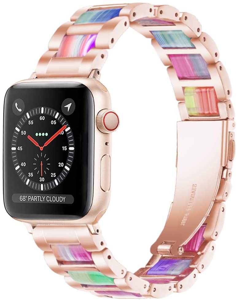 Light Apple Watch Band - Resin with Stainless Steel Luxury iWatch Band  Comfortable Stainless steel buckle Compatible with Apple Watch Series 7 SE  6 5 4 3 2 1(Rose-Tortoise Stone, 38mm/40mm/41mm) | Walmart Canada
