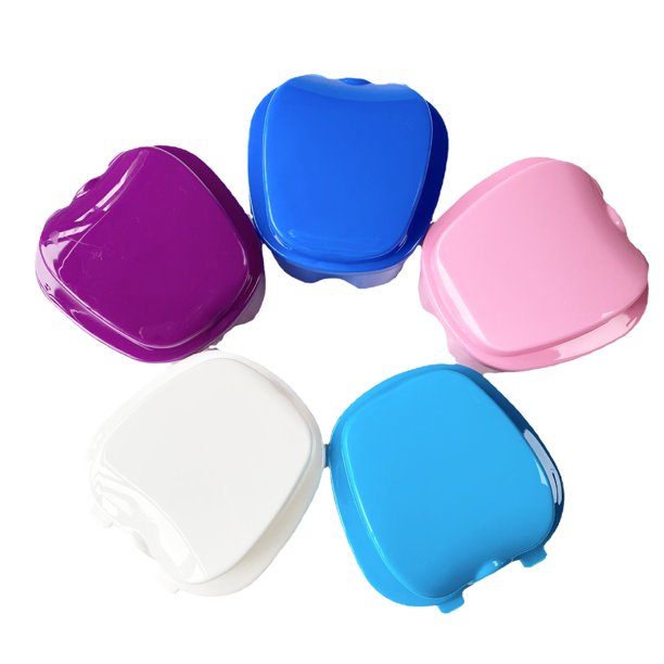 JM Caja de baño para dentaduras postizas, paquete de 5, cuidado completo de limpieza de dentaduras postizas, aparatos ortopédicos transparentes, dientes postizos, protector bucal, protector nocturno y retenedores JM JM