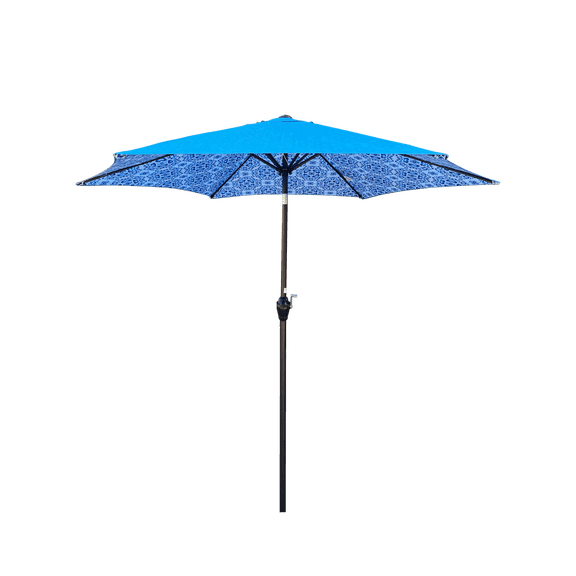 BOFANG Hexagon Patio Umbrella 9 FT - Crank Tilt, Fade Resistant,Pattern Blue