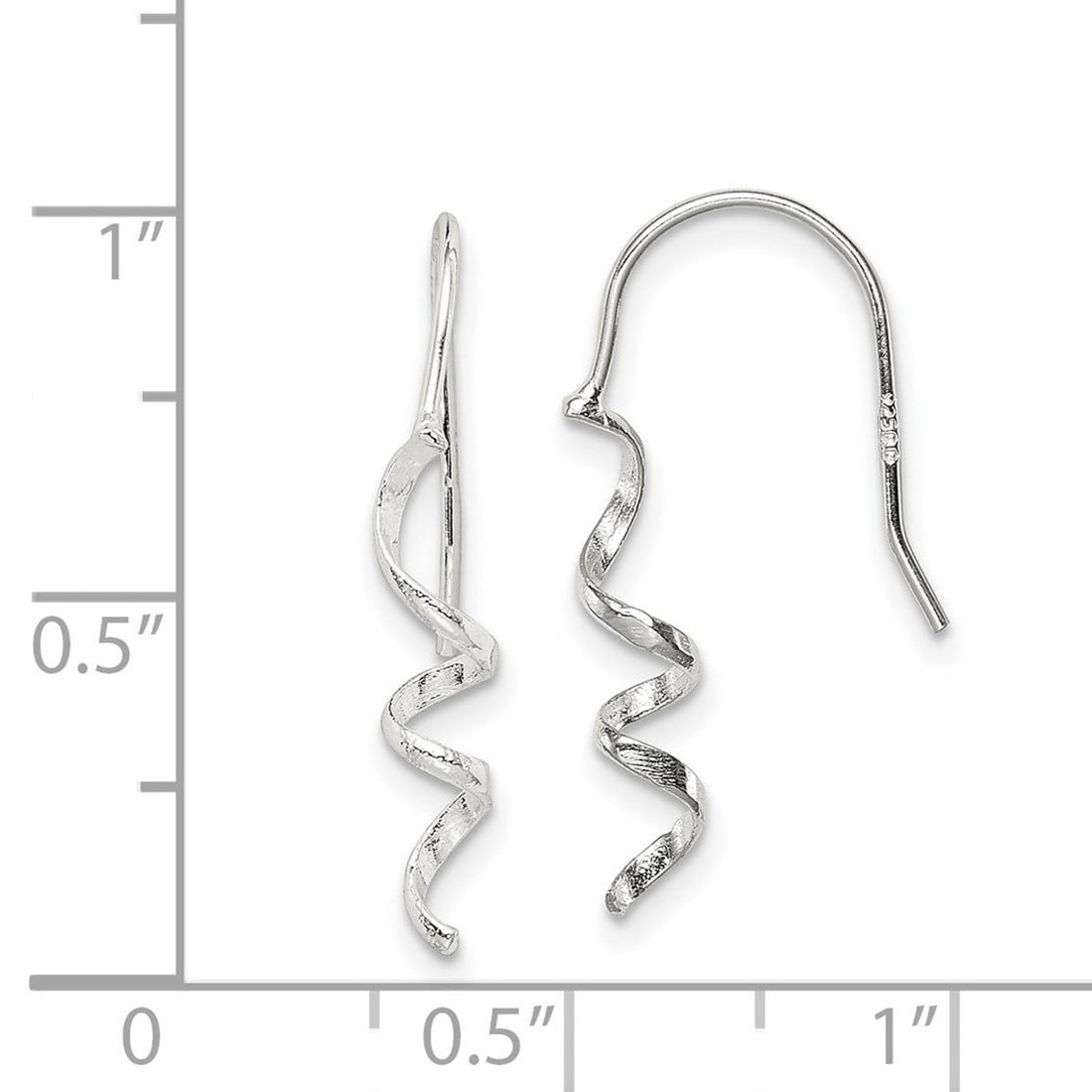 925 Sterling Silver Polished Spiral Dangle Shepherd Hook Earrings 26x4mm Wide Dangle Earring for Women