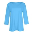thumbnail image 5 of Qwertyu Womens Tops 3/4 Sleeve T-shirts for Women Casual V-Neck Three Quarter Length Sleeve Solid Fashion Loose Pullover Sky Blue 3XL, 5 of 6
