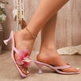 thumbnail image 3 of Kitten Heels for Women Square Open Toe Flower Decor Flip Flops Solid Color Slip on Heeled Sandals Wedding Party Dress Shoes Red Size 9.5, 3 of 8