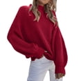 thumbnail image 3 of Gibobby suéteres de invierno de punto Suéteres de cuello para mujer de punto de manga larga Suéter Jumper Tops (Rojo, L), 3 of 5