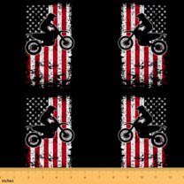 jejeloiu Dirt Bike Fabric by the Yard 10 Yards,Boys Extreme Sports Room Decor Fabric by the Yard,Shabby American Flags Sewing Fabric For Boys Teens,Luxury Bedroom Decor