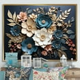 thumbnail image 2 of Designart "Spring Elegance Blue and Gold Flower Blooms" Oversized Floral Framed Wall Art - Traditional Blue Flowers Entryway Framed Wall Art Print, 2 of 7
