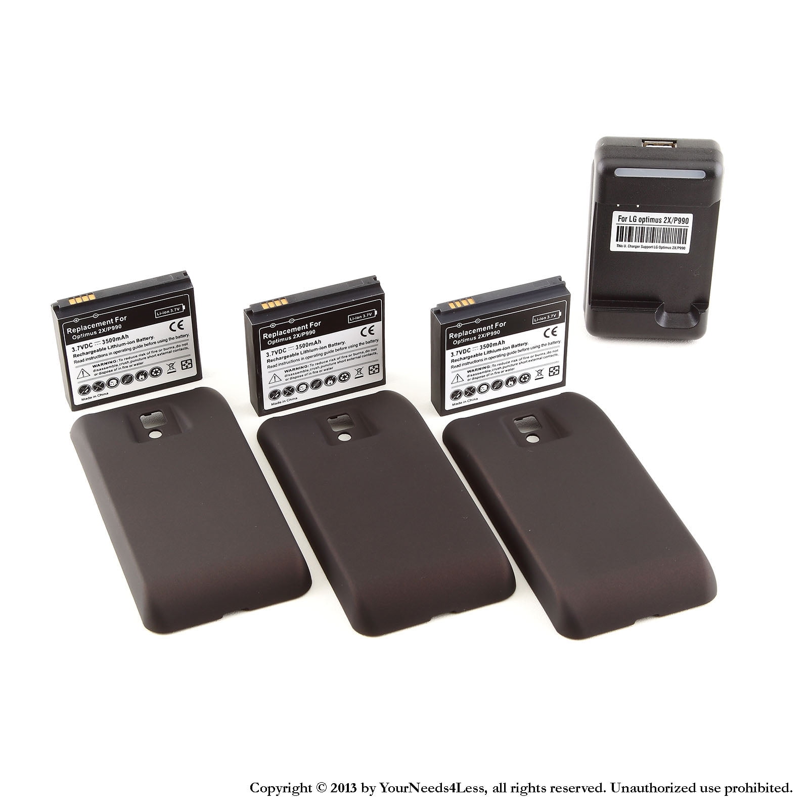 YN4L® 3 X 3500mAh Extended Battery for LG Optimus 2X P990 G2X with Black Extended Back Cover + Wall Dock Charger Bundle - Walmart.com