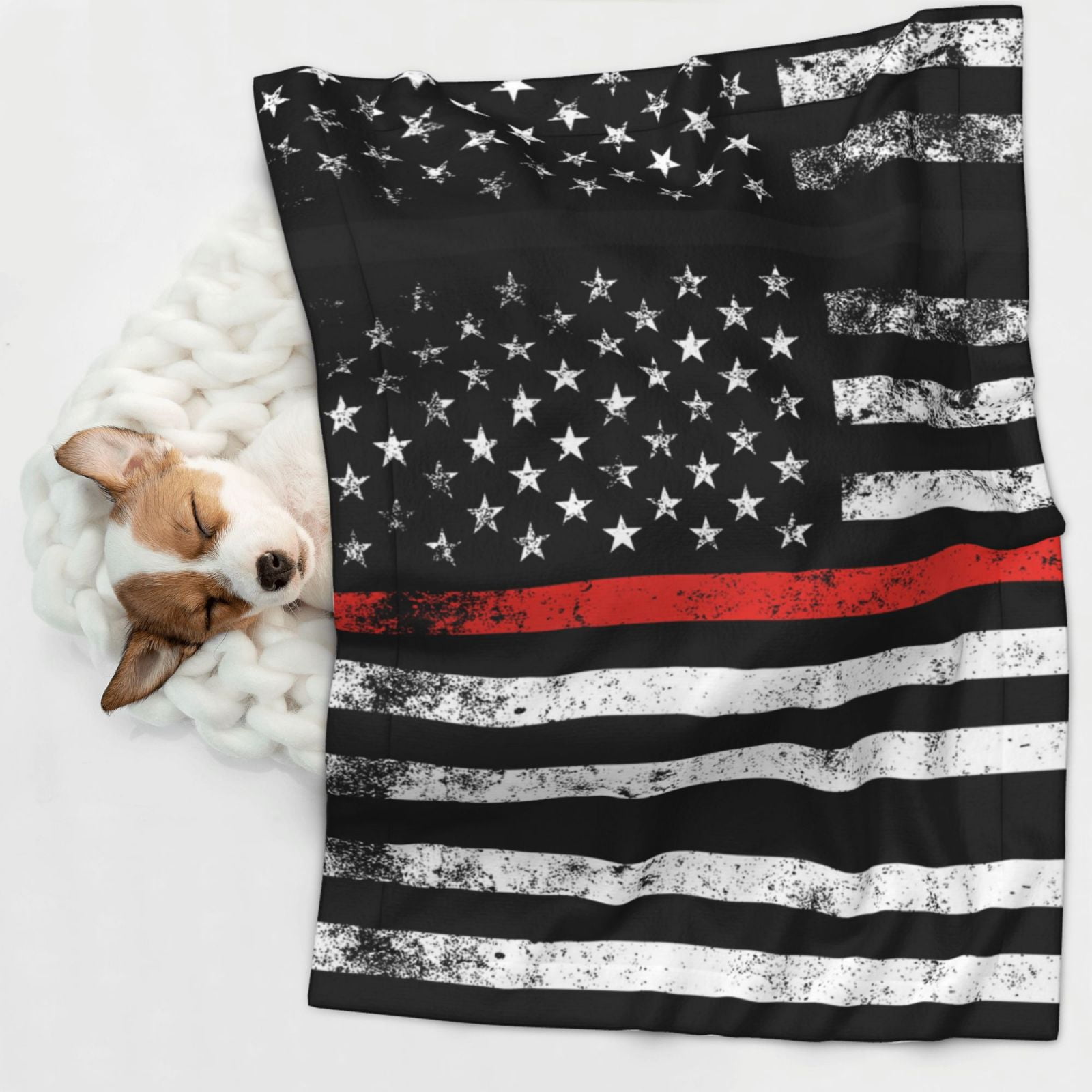 Firefighter Firefighting Flag Dog Blanket Soft Warm Flannel Cat Blanket Great Pet Throw for Cats Puppy Small Medium Large Dog