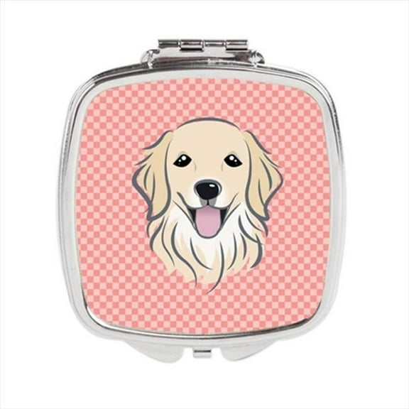 Checkerboard Pink Golden Retriever Compact Mirror 2.75 x 3 x .3 In.