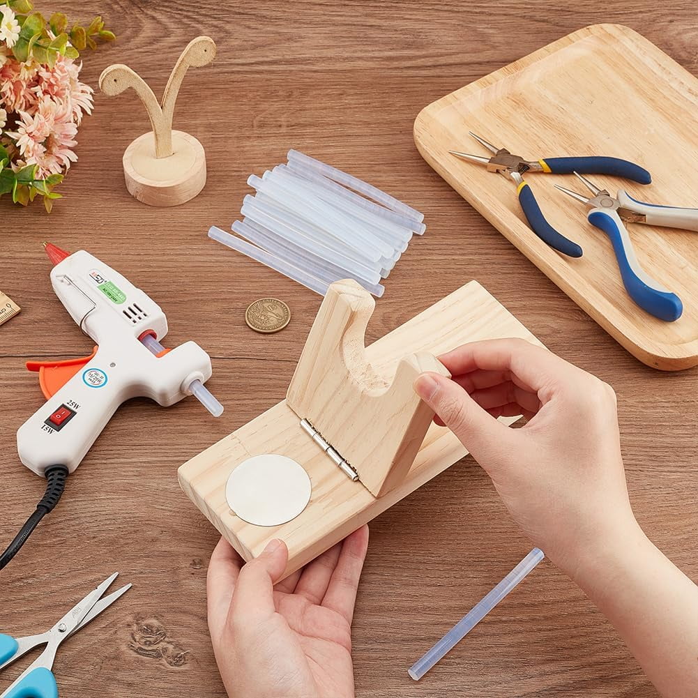 Glue Tool Sets Including Hot Melt Resin Glue Sticks and Wooden Hot Glue Holder Mixed Color Glue Stick: 9.8x0.8cm 50pcs Holder: 21.3x8x3.3cm 1pc