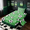 thumbnail image 2 of meiyoeat Soccer Ball Sport Twin Sheets for Boys, Cartoon Stripe Stars Bedding, Green Black, 3 Pieces, 1 Flat Sheet, 1 Fitted Sheet and 1 Pillowcase, 2 of 6
