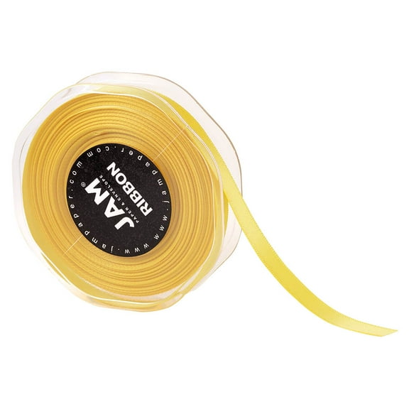 JAM Paper Double Faced Satin Ribbon, 3/8" Wide x 25 Yards, Yellow, 1/Pack