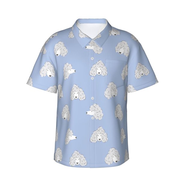 Balery Cute Poodle Dog Camisas hawaianas de manga corta para hombre, camisas playeras de corte holgado, camisas de vacaciones con botones,Small