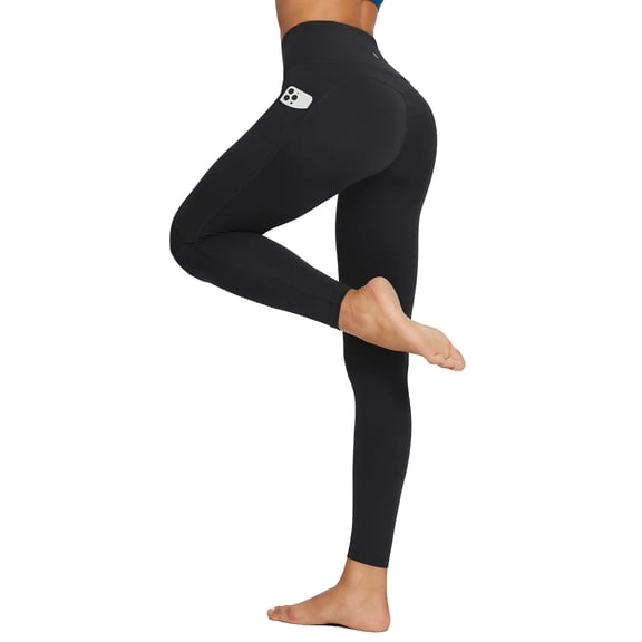 BALEAF 7/8 Workout Leggings with Pockets for Women Yoga Pants Tummy Control High Waisted Plus Size Petite Soft Strentch Gym Athletic Running Black L