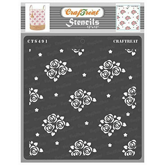 CrafTreat Mini Rose Background Stencil for Painting and Crafting - 12"x12"