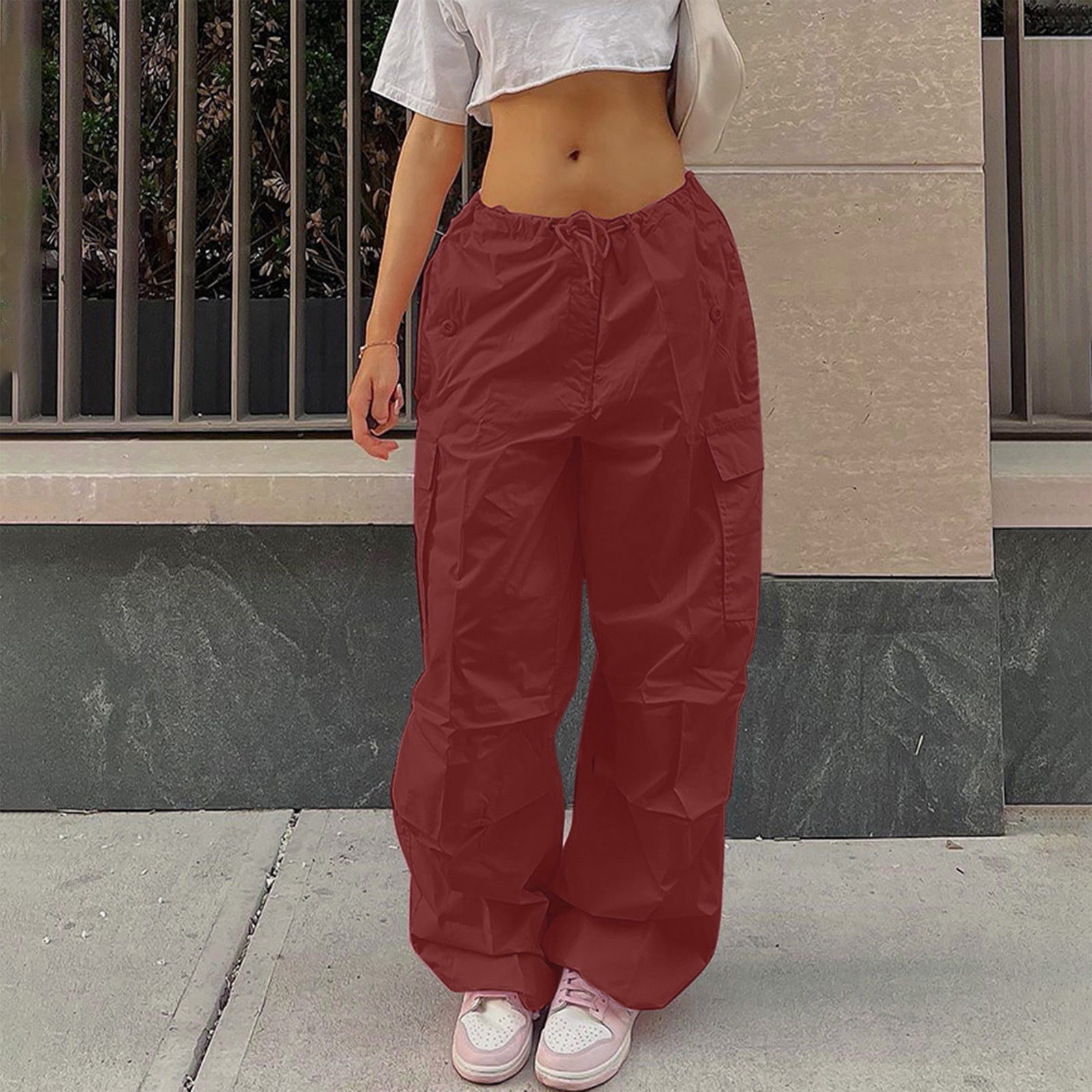 New Fashion Style Hip Hop Loose Pants Wine Red Jeans Baggy Cargo