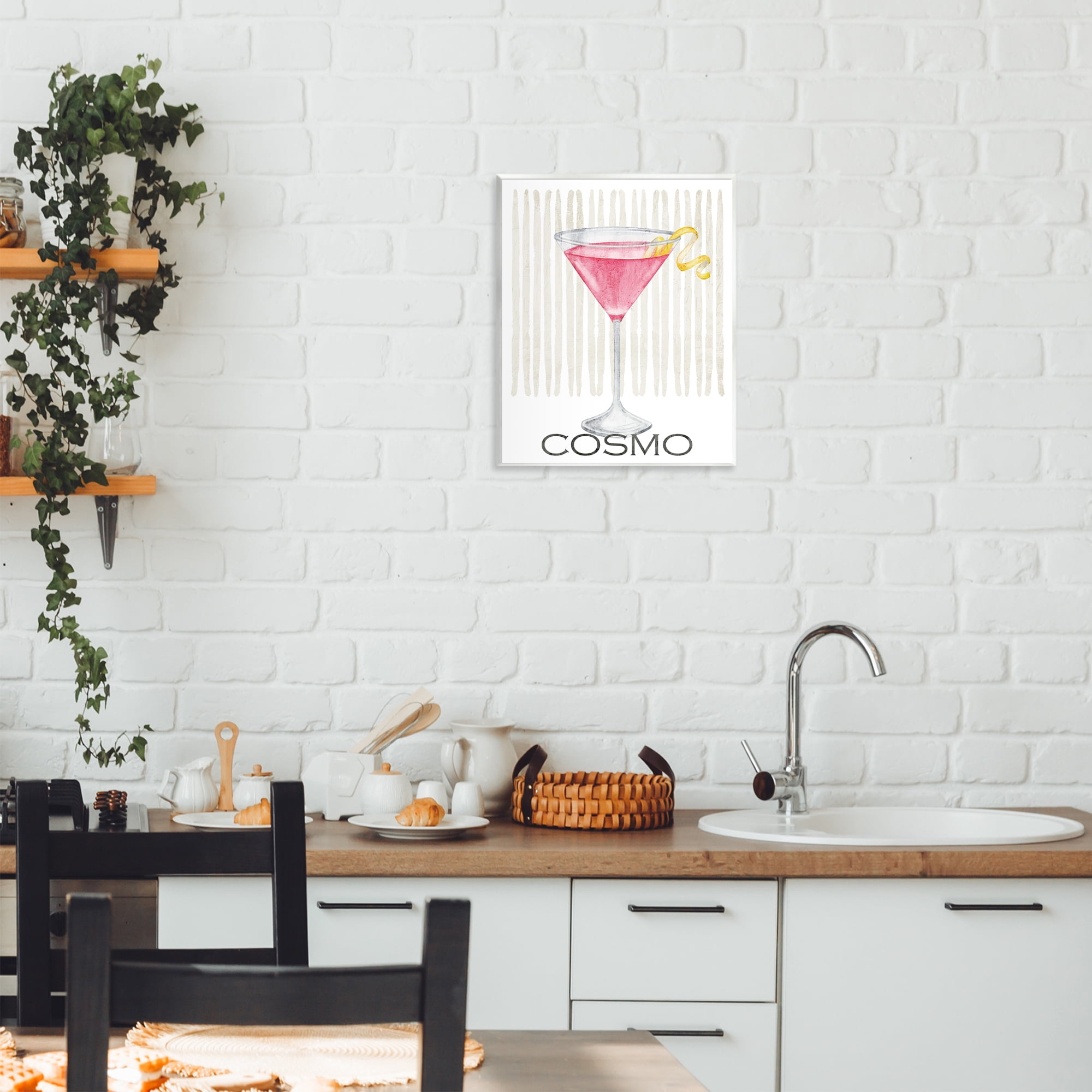 Stupell Industries Pink Cosmo on Stripes Wall Plaque Art, design by Kim Allen
