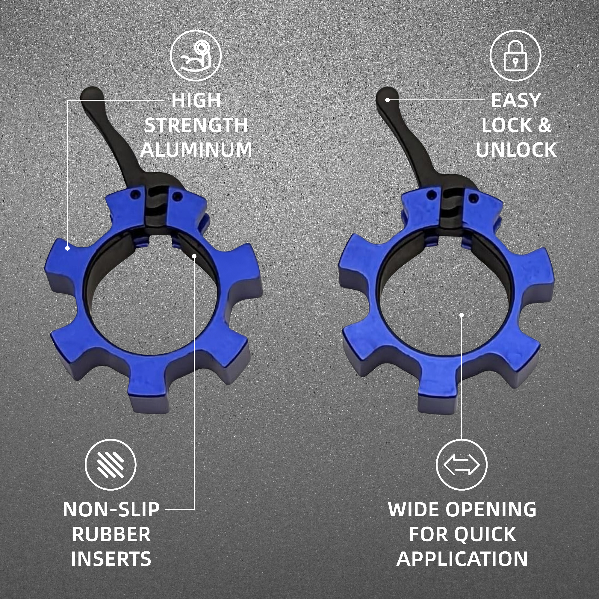 FlexWave Fitness Aluminum Olympic Barbell Collars, Quick-Release Locking Clamps, 2-Inch Weight Clips for Weightlifting, Pair