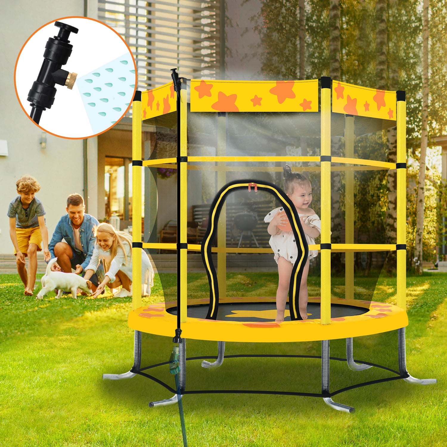 55-Inch Indoor Outdoor Small Trampoline for Boys Girls, Trampoline Little Trampoline with Safety Enclosure Net, Water Sprinkler, Toddler Trampoline Max Load 100lbs, Yellow - Walmart.com