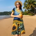 thumbnail image 4 of Easygdp Starry Sky Sunflower para Vestido Transpirable de Mujer, Vestido Suelto de Manga Corta con Pliegues y Bolsillos para el Verano, 4 of 6
