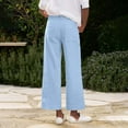 thumbnail image 3 of SKSloeg Teacher Pants Crop Linen Pants High Waisted Flare Wide Leg Capri Work Pants Business Casual Ankle Pants with Pockets Sky Blue S, 3 of 4