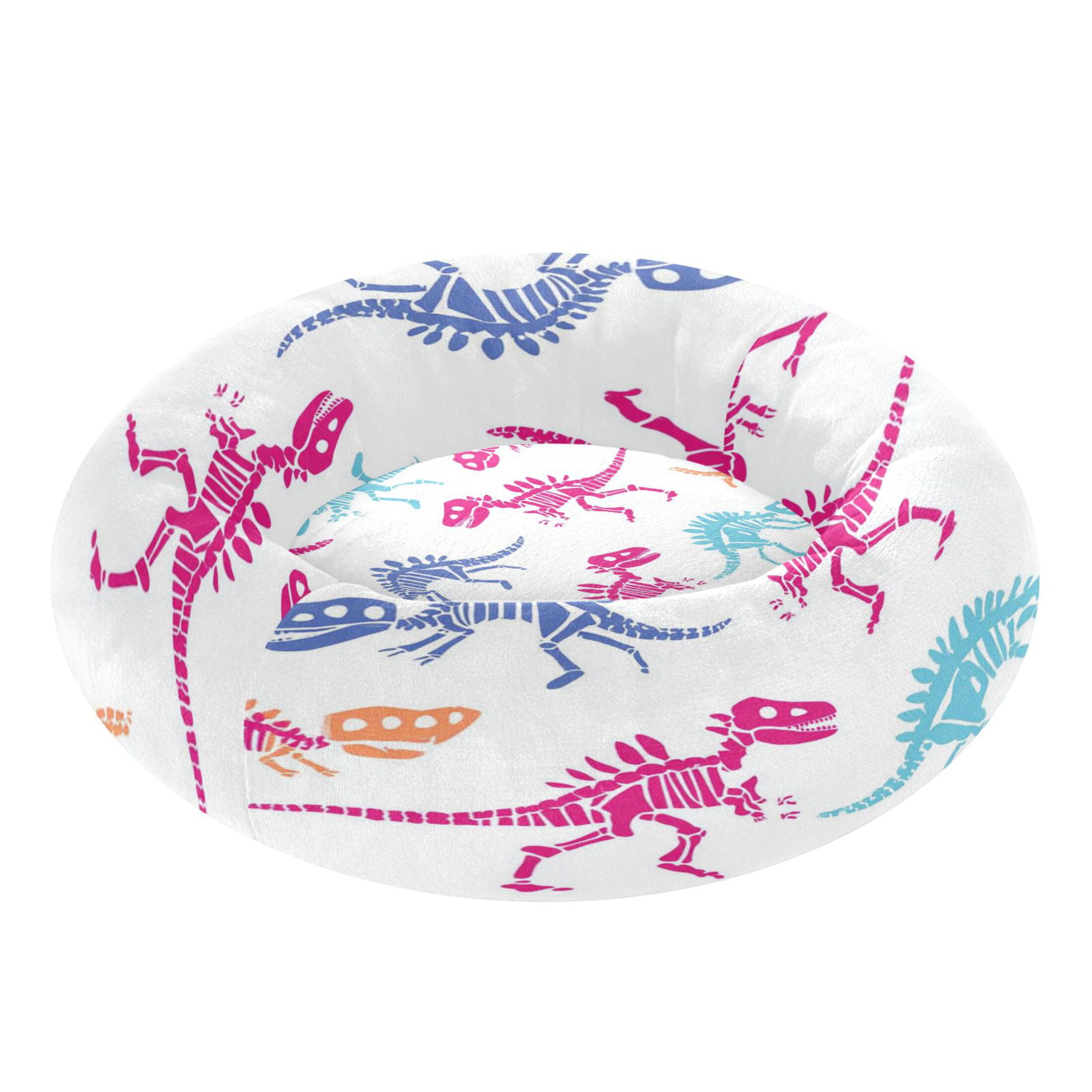Iauyy Pet Couch Donut Cat Bed for Indoor Cats/Small Dogs Washable & Machine with Non-slip Bottom Calming Cat Furniture, Colorful Dinosaur Skeleton (XS)