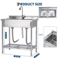 thumbnail image 4 of Garvee Évier Commercial à 2 Compartiments en Acier Inoxydable, Évier Utilitaire à Double Bol avec Robinet Pivotant à 360°, Tablette de Rangement et Pieds Ajustables, Évier de Préparation Autoportant pour Restaurant, Garage, Atelier, Extérieur, 4 of 30