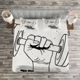 thumbnail image 3 of Ambesonne Fitness Quilted Bedspread Set 3 Pcs, Dumbbell Hand Sketch, Queen Size, Black Grey White, 3 of 3