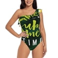 thumbnail image 2 of Picia Tropical Summer Vibes Pattern Women's One Piece Swimsuits,One Shoulder Swimwear Asymmetric ,Ruffle Monokinis Bathing Suits,High Waisted Flattering Bathing Suits-Large, 2 of 8