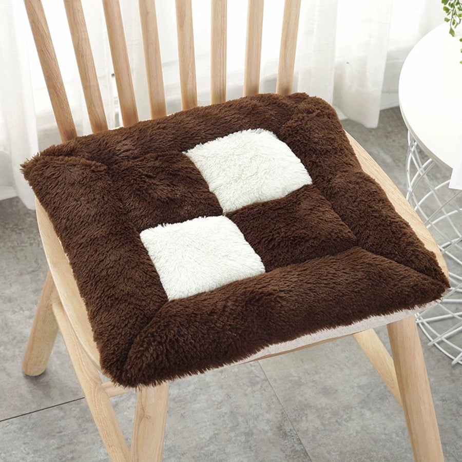 Soft Plush Checkered Chair Cushion, Thick Warm Seat Pad for Dining & Office Chairs