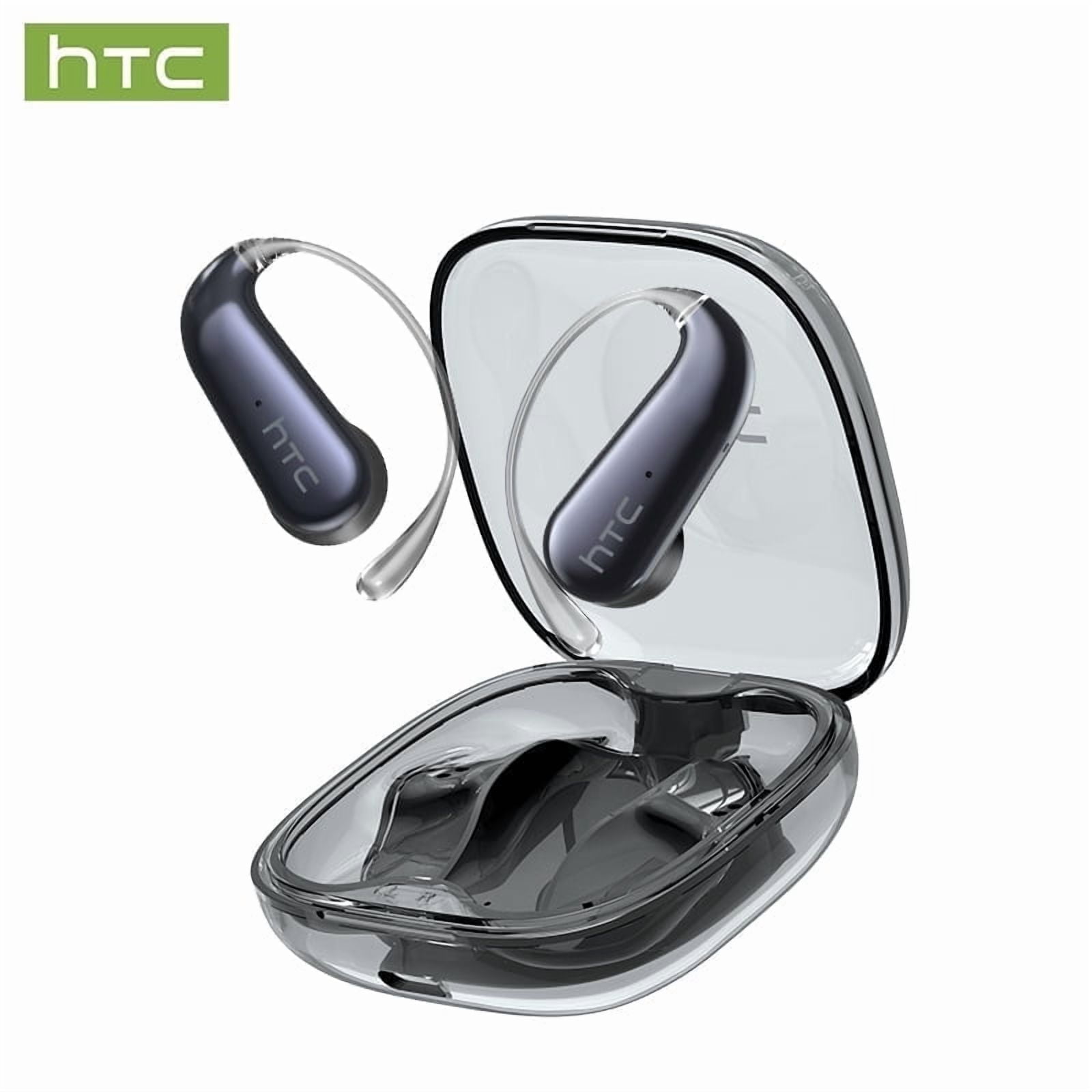 HTC NE38 Wireless Bluetooth 6.0 Open-Ear Earbuds, AI Translator, Noise-Cancelling Headphones, 130+ Languages, 40H Playtime, IPX5 Waterproof, Black+Earbud Case