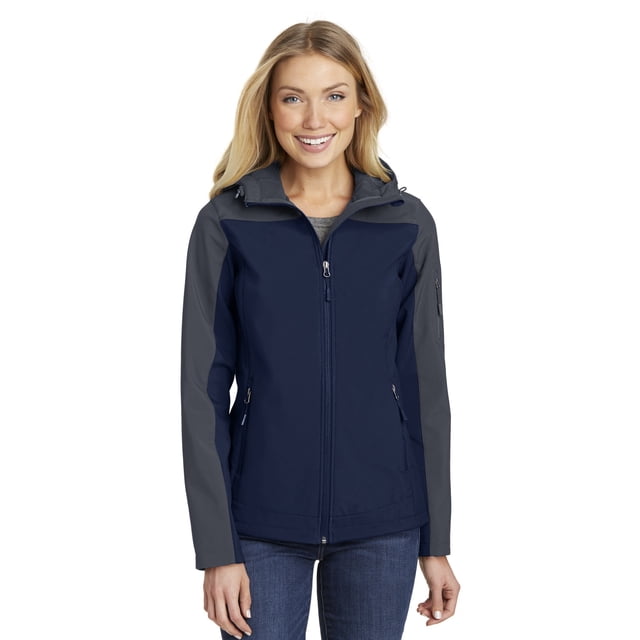 Port Authority ® Ladies Hooded Core Soft Shell Jacket. L335 Xl Dress Blue Navy/ Battleship Grey
