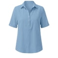 thumbnail image 5 of VBVC Women's Rolled Short Sleeve Half Button Blouse, Ladies' Collared V-Neck Loose Fit Shirt, Solid Color Summer Tunic Top For Women,Sky Blue,S-3XL, 5 of 7