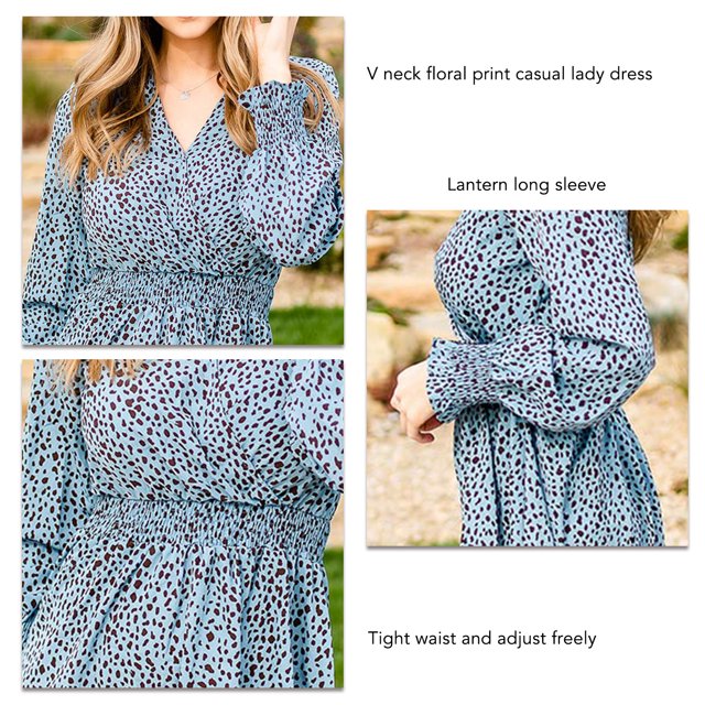 Flowy Dress, Cute Deep V Collar Dress Fashionable Floral Print For Women For Vacation For Shopping ANGGREK No