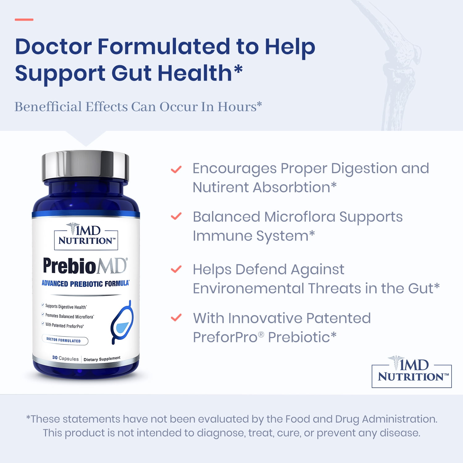 1MD Nutrition PreBioMD - Prebiotic with PreforPro® | Support Healthy Digestion and Beneficial Bacteria