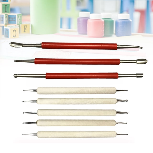 OULII 8Pcs Ceramic Trim Tool for Sculpture and Craft Projects Wood and Stainless Steel Embossing